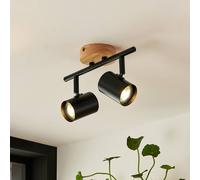 Lindby ceiling light Xiomara, 2-bulb, 27 cm long, wood