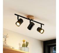 Lindby ceiling light Xiomara, 3-bulb, 68 cm long, wood