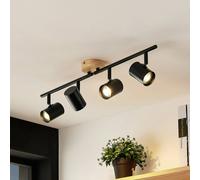 Lindby ceiling light Xiomara, 4-bulb, 68 cm long, wood