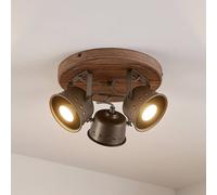 Lindby ceiling spotlight Rubinjo, Ø 31 cm, 3-bulb, wood, GU10