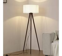 Lindby Charlia floor lamp, white, walnut wood, height 150 cm