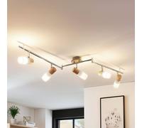 Lindby Christoph ceiling spotlight, 130 cm, 5-bulb, wood and glass
