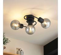 Lindby Ciala ceiling light, 3-bulb, black, smoke, glass