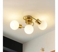 Lindby Ciala ceiling light, 3-bulb, brass-coloured, glass