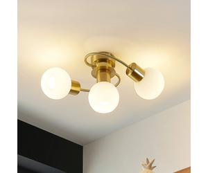 Lindby Ciala ceiling light, 3-bulb, brass-coloured, glass