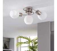 Lindby Ciala ceiling light, 3-bulb, nickel-coloured, glass
