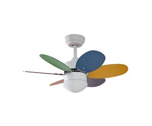 Lindby Colourful Kids Ceiling Fan with Light and Remote, 15W 77cm 3 Speeds 6 Coloured Blades Silent Bedroom Modern Quiet for Children’s Room Kitchen Living