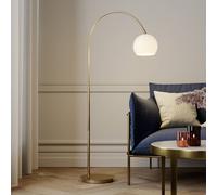 Lindby Cynthia arc lamp, brass-coloured, glass, 140 cm, E27