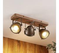 Lindby downlight Farovi, black, 44 cm, 3-bulb, wood, GU10