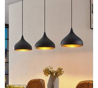 Lindby Elamira pendant light, black, metal, 133cm, 3-bulb.