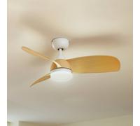 Lindby Enon LED ceiling fan, white/wood-effect, DC, quiet