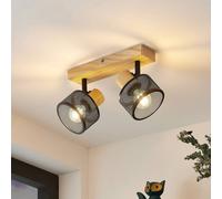 Lindby Evinora ceiling spotlight, wood, 2-bulb