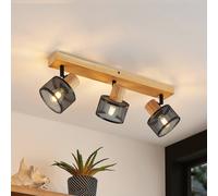 Lindby Evinora ceiling spotlight, wood, 3-bulb
