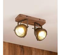 Lindby Ceiling Light Farovi dimmable (Industrial Design) in Black Made of Wood for e.g. Living Room & Dining (2 Light Sources, GU10) from floodlight Spotlight