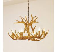 Lindby Fibi pendant light, brown, antlers, 6-bulb E14