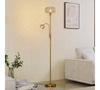 Lindby floor lamp Aliette, gold/amber, glass, reading light