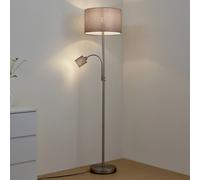 Lindby floor lamp Jaileen, grey, textile, 170 cm, reading light