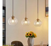 Lindby Grady hanging light, brass/clear, 110 cm, metal, glass