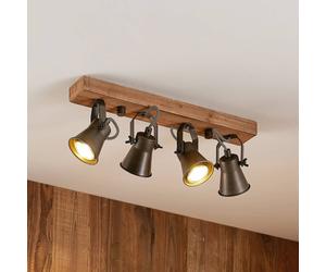 Lindby Grandesa downlight, 35 cm, 4-bulb, wood, metal