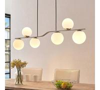 Lindby hanging light Avalyn, nickel-coloured, glass, 110 cm, E14