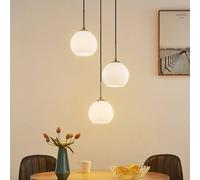 Lindby hanging light Jurian, Ø 32 cm, 3-bulb, nickel/opal, glass