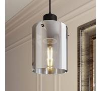 Lindby hanging light Kourtney, Ø 15 cm, black/grey, glass, E27