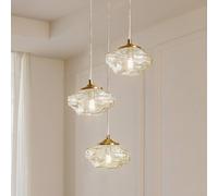 Lindby hanging light Piatra, Ø25cm, 3-bulb, cognac/brass, glass