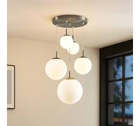 Lindby Heleska pendant light, white, glass, 5-bulb, Ø 50 cm