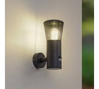 Lindby Heulo outdoor wall light, Ø 10.5 cm, smoky grey, sensor