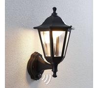 Lindby LED outdoor wall lamp Iavo, sensor, black, lantern