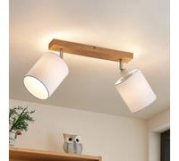 Lindby Imarin ceiling spotlight, 2-bulb, oak/white