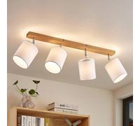 Lindby Imarin ceiling spotlight, 81 cm, white, 4-bulb, wood