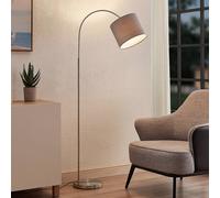 Lindby Keriba floor lamp, nickel/grey, fabric, 150 cm, E27