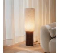 Lindby Kimiko floor lamp, height 100 cm, walnut, fabric