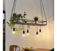 Lindby Kirista pendant light, 5-bulb, black, wood, 100 cm