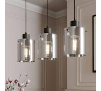 Lindby Kourtney hanging light, 3-bulb, black/grey, glass, E27