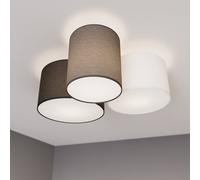 Lindby Laurenz ceiling light, 3-bulb, grey/brown, textile