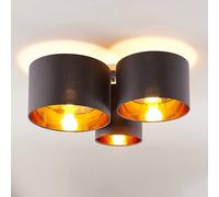 Lindby Laurenz ceiling light, 3-bulb, grey/gold, textile