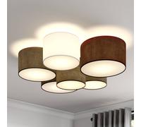 Lindby Laurenz ceiling light, 6-bulb, grey/brown, textile