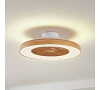 Lindby LED ceiling fan Teleo, Ø 58 cm, wood-coloured, CCT