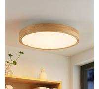 Lindby LED ceiling lamp Lanira, Ø 50 cm, wood, remote control, CCT