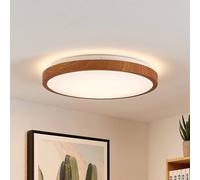 Lindby LED ceiling light Mynte, Ø42cm, wood look, plastic