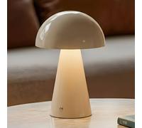 Lindby LED rechargeable table lamp Nevijo, beige, Ø20cm, USB, dimmable