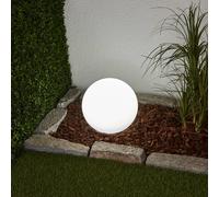 Lindby LED solar lamp Lago, Ø 25 cm, globe, ground spike, white