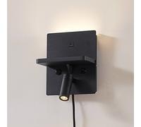 Lindby LED wall lamp Auden, black, plug, charging station