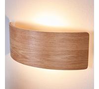 Lindby LED wall light Rafailia, width 33cm, wood, 3,000K