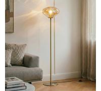 Lindby Lelia floor lamp, amber, glass, metal, 150 cm