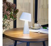 Lindby Lirinor LED solar table lamp, white, plastic, Ø 13cm
