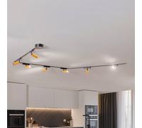 Lindby Lumaro track lighting system, spots, 7-bulb, gold, Ø4cm,48V,dimmable