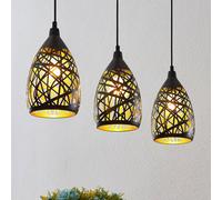 Lindby Marcello pendant light, 75 cm, 3-bulb, black-gold